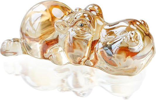 HDCRYSTALGIFTS 3'' Crystal Hippo Figurines Collectibles Gift for Women Art Glass Hippopotamus Animal Statue Wildlife Paperweight Ornaments Home Table Decoration,Champagne
