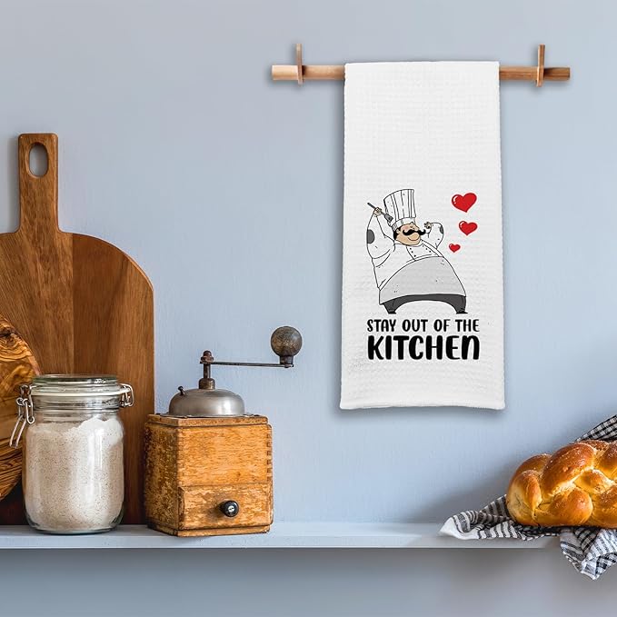 Funny Kitchen Towels with Humor Sayings Stay Out of The Kitchen Soft Dishcloths Funny Kitchen Gifts for Chef Assistant Cook Novelty Housewarming Gifts for Men Father Husband Chef Friend