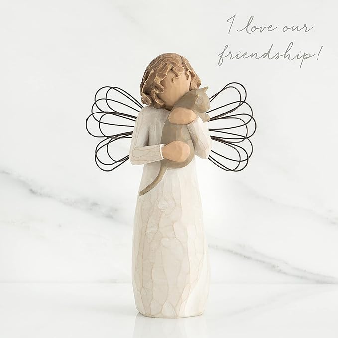 Willow Tree with affection Angel, I Love Our Friendship, Gift to Celebrate Loving Pets and Cat Lovers, Sculpted Hand-Painted Figurine
