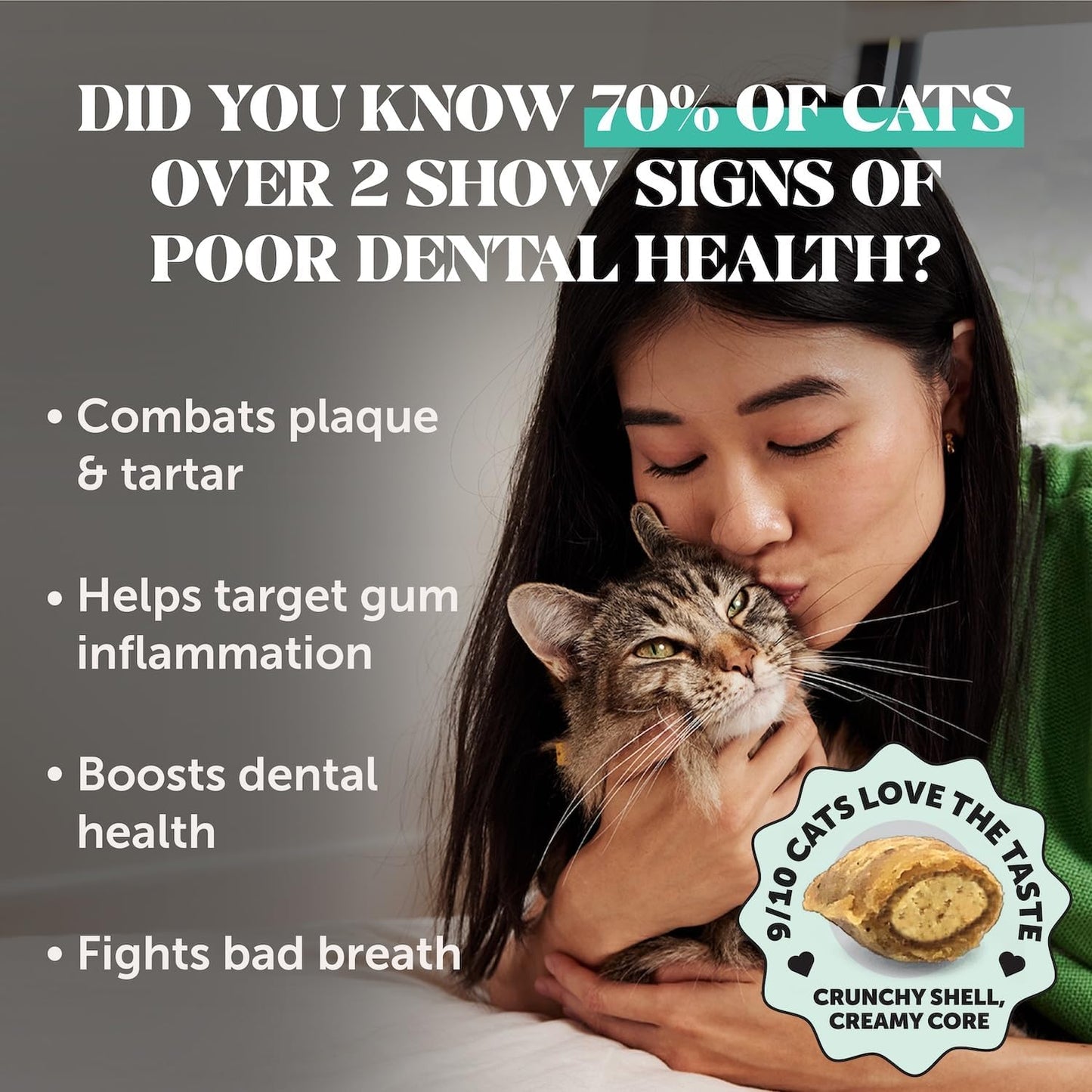 Fresh Dental Bites for Cats - Crunchy & Creamy Cat Dental Treats for Fresh Breath, Plaque + Tartar Control, Cleans Teeth + Gums, Daily Cat Oral Care (30 Day Supply)