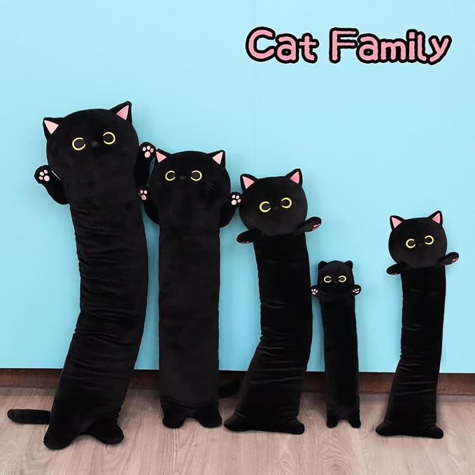Long Black Cat Plush Pillow, 40.5" Cute Black Cat Stuffed Animal Plushie, Kawaii Cat Toys Throw Pillow for Kids, Home Decorations