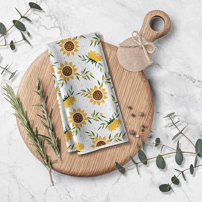 Funny Kitchen Towels,Sunny Sunflower Dishcloth,16x24 Inch Spring Summer Flora Napkin,Absorbent Microfiber Hand Towel,Tea Rags for Decor,Gifts for Hostess Mom New Home Women Housewarming