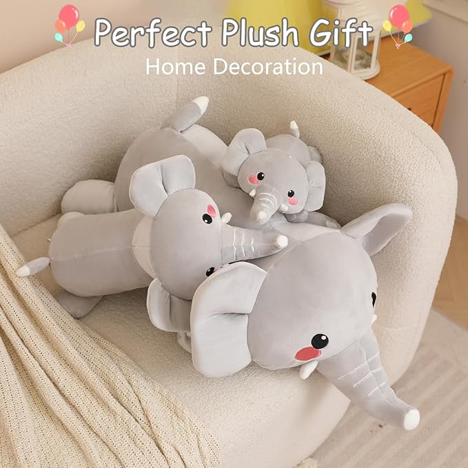 SQEQE Weighted Elephant Plush, Weighted Elephant Stuffed Animal, Cute Plushies Soft Pillow Toy Gift for Kids Adults 23.6 Inch, 3.1 Lbs