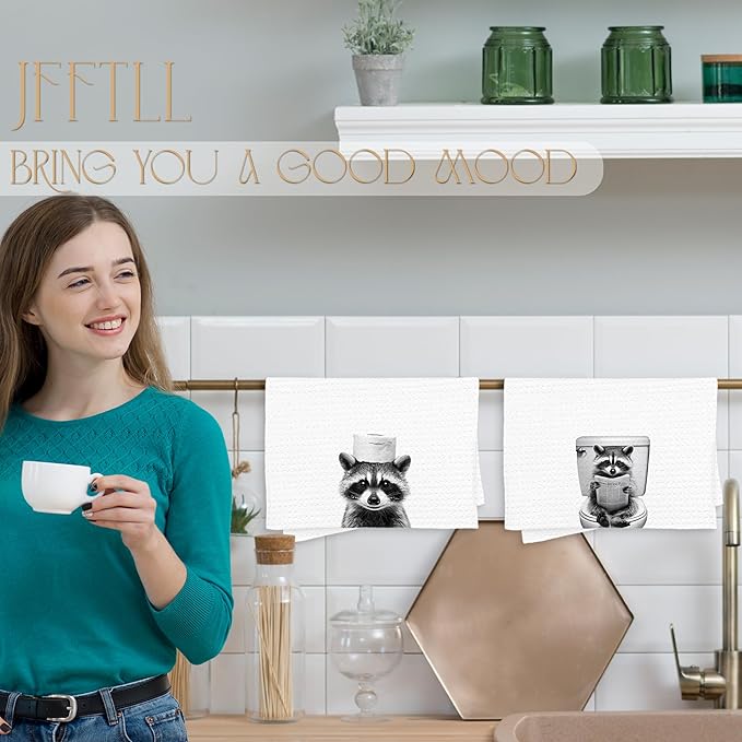 Funny Toilet Newspaper Raccoon Bathroom Hand Towels, Gifts for Raccoon Lovers Hand Towels for Bathroom Washroom Restroom Decor, 16x24 Inch Set of 2