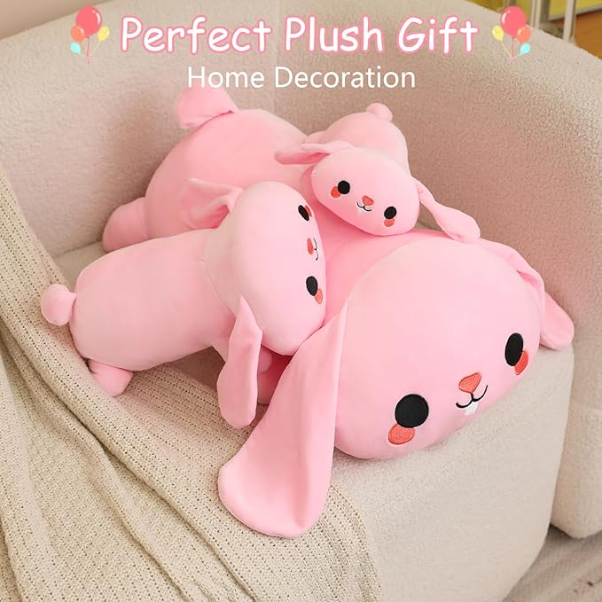 SQEQE Weighted Bunny Plush, Weighted Bunny Stuffed Animal, Cute Plushies Soft Pink Pillow Toy Gift for Kids Adults 13.8 Inch, 1.6 Lbs