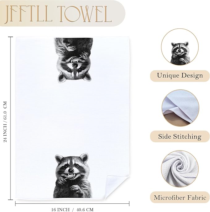 Funny Toothbrush Raccoon Bathroom Hand Towels, Gifts for Raccoon Lovers Hand Towels for Bathroom Washroom Restroom Decor, 16x24 Inch