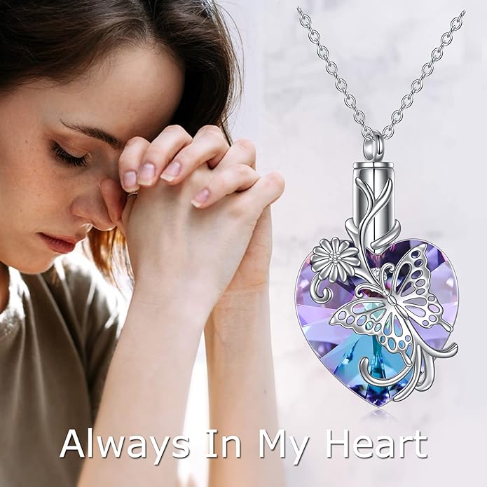 YFN Elephant Heart Crystal Urn Necklace for Ashes Cremation Jewelry Sterling Silver with Crystal Jewelry Gifts for Women
