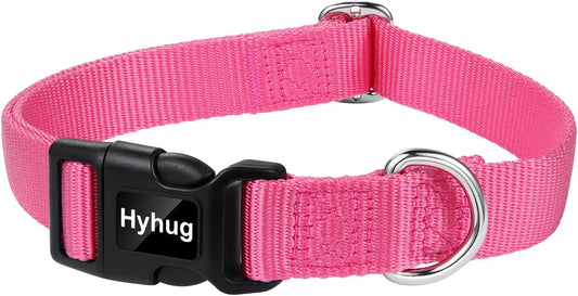 Hyhug Dog Collar with Quick Release Buckle, Nylon Adjustable Durable Cute Pet Collars for Medium Dogs, Boy and Girl(Candy Pink, Medium)