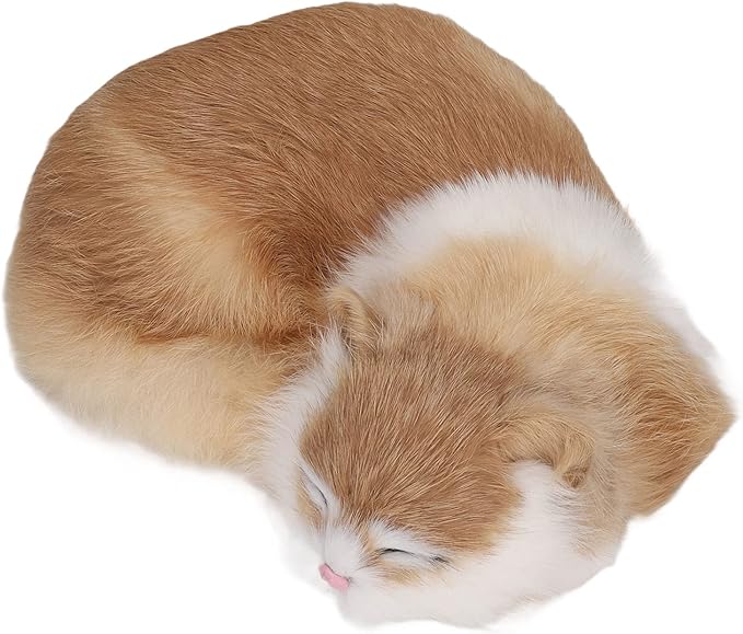 Realistic Furry Sleeping Cat Figurine - Little Kitten Figure - Lifelike Animal Plush Simulation - Simulation Kitten Plush for Home and Office Decor