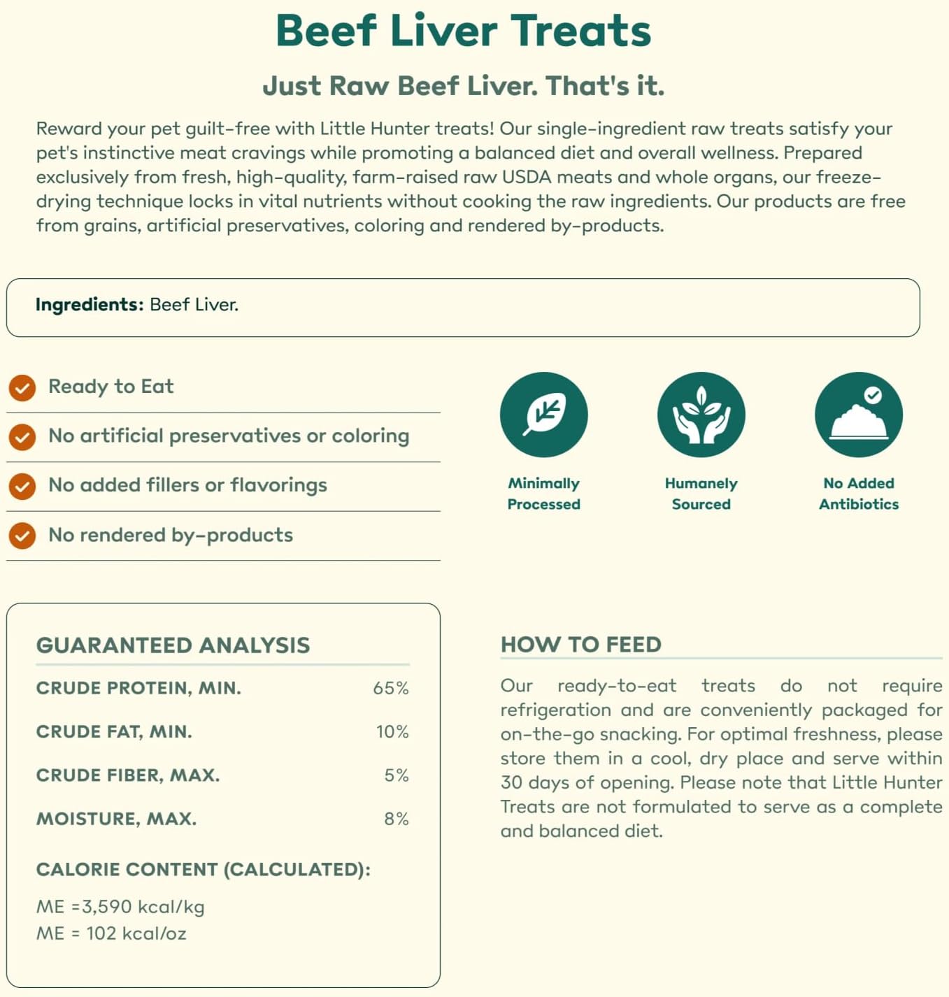 Little Hunter Freeze Dried Dog Treats - Beef Liver - Raw Single Ingredient Beef Liver Dog Treats for Snacks, Training, Dog Food Toppers - All Natural, Healthy Dog & Puppy Treats, 2 oz