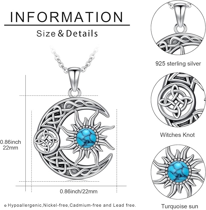 Witch Necklace 925 Sterling Silver Pentagram Triple Moon Pentacle Pendant Wiccan Pagan Jewelry Witchy Gifts for Women