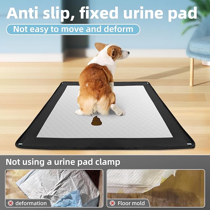 Dog Pee Pad Holder, Puppy Pad Holder, Oxford Cloth Material Soft & Durable, 12 Magnetic Clips, Fits 22" x 22" Pad, Black