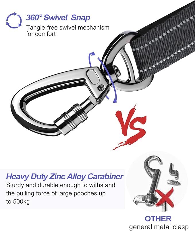 AUBELL Dog Seat Belt for Car,Updated 3-in-1 Adjustable Reflective Bungee Heavy Duty Dog Car Harness Tether with Clip Hook Latch & Buckle,Swivel Zinc Alloy Carabiner,Black