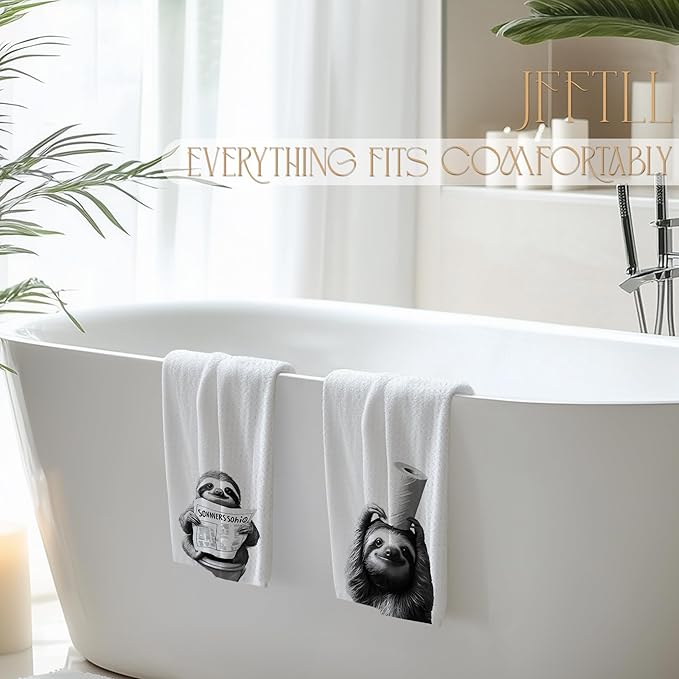 Funny Toilet Newspaper Sloth Bathroom Hand Towels, Gifts for Sloth Lovers Hand Towels for Bathroom Washroom Restroom Decor, 16x24 Inch Set of 2