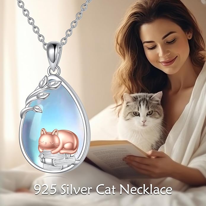 YFN Cat Necklace Sterling Silver Jewelry for Women Cat Jewelry Gifts