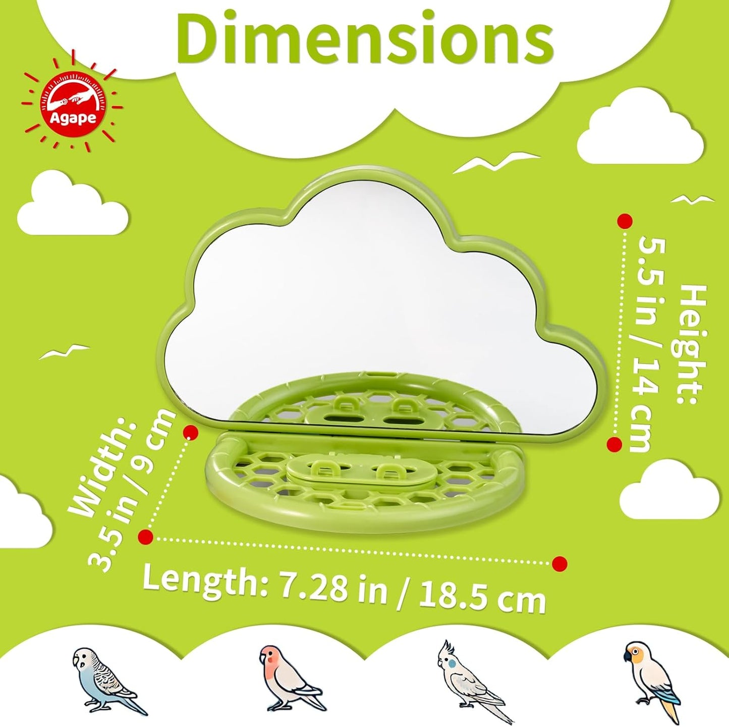 Agape Bird Mirror with Perch&Slow Feeder, Birds Toys for Boredom&Anxiety, Bird Cage Accessories for Parrots to Expend Energy, Interactive Toys for Parakeet, Cockatiel, Lovebird, Conure, Finch, Budgies