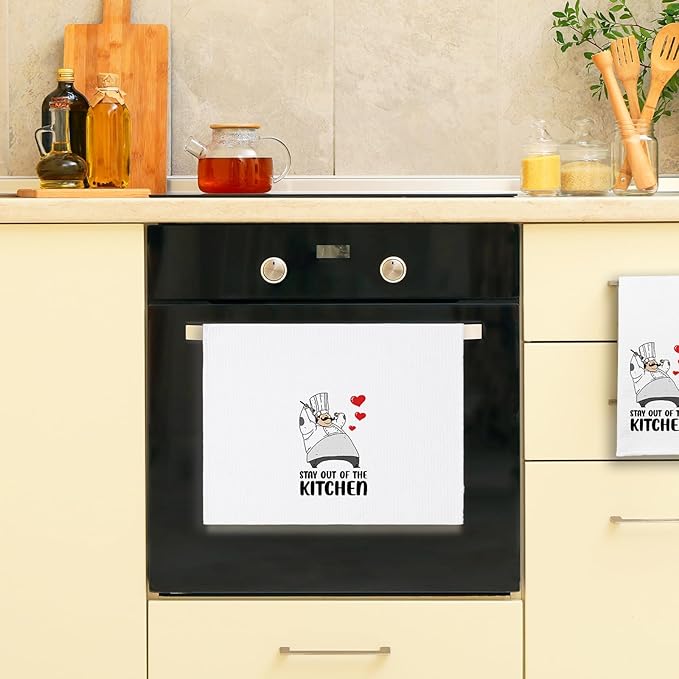 Funny Kitchen Towels with Humor Sayings Stay Out of The Kitchen Soft Dishcloths Funny Kitchen Gifts for Chef Assistant Cook Novelty Housewarming Gifts for Men Father Husband Chef Friend