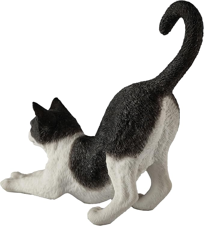 Veronese Design 4 7/8 Inch Black and White Cat Stretching Resin Hand Painted Figurine