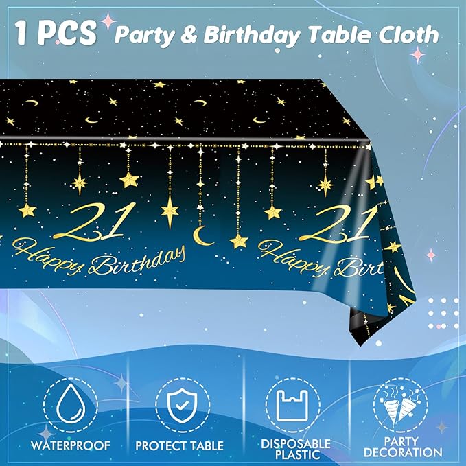 21th Birthday Party Decorations, 41Pcs Starry Sky Party Tableware Set Includes 20 Plate 20 Napkins and 1 Tablecloth, 21 Years Old Birthday Theme Party Supplies for Boys Girls Birthday Party Favors