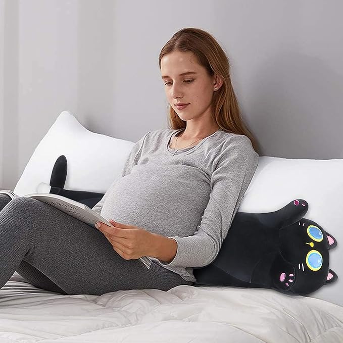 Long Black Cat Plush Pillow,35.5" Large Black Cat Stuffed Animal,Weighted Cat Plush,Cuddly Sleeping Hugging Stuffed Animal, Giant Cute Body Pillow,Plush Toy Gift at Birthday Kids Adults