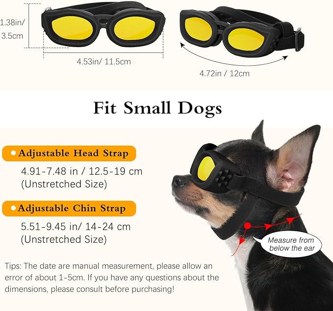 Small Dog Goggles, UV/Wind/Dust/Fog Proof Sunglasses for Outdoor Activities, Black