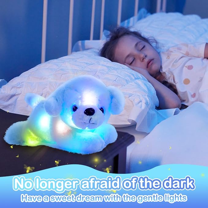 Glow Guards 15'' Blue Light up Puppy Dog Stuffed Animal Soft Plush Toy Pillow with LED Night Lights Glow Bedtime Pal Christmas Children's Day Birthday Gifts for Toddler Kids