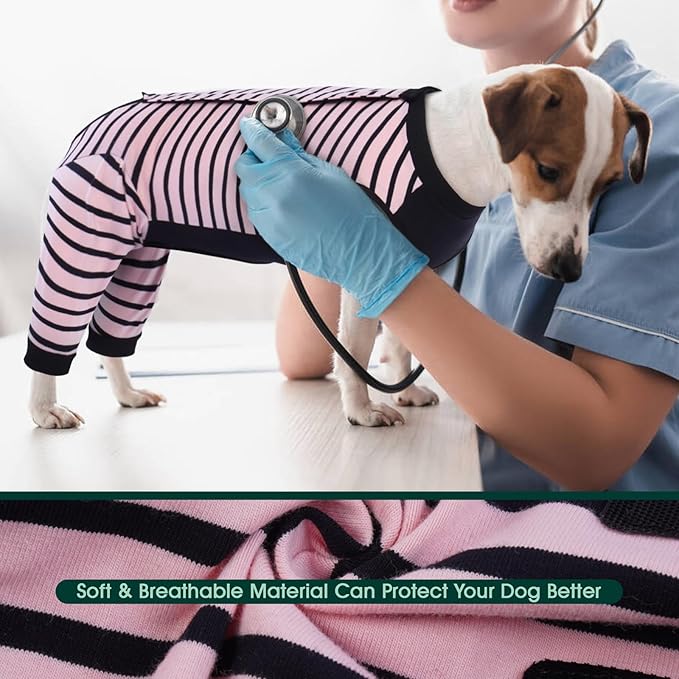 Kuoser Dog Recovery Suit, Anti Licking Dogs Rear Leg Sleeve, Abdominal Dog Surgical Suit with Pants Cover Protect Wounds, Dogs Elbow Protector Soft Pet Surgery Onesie Cone Alternative, Pink XL