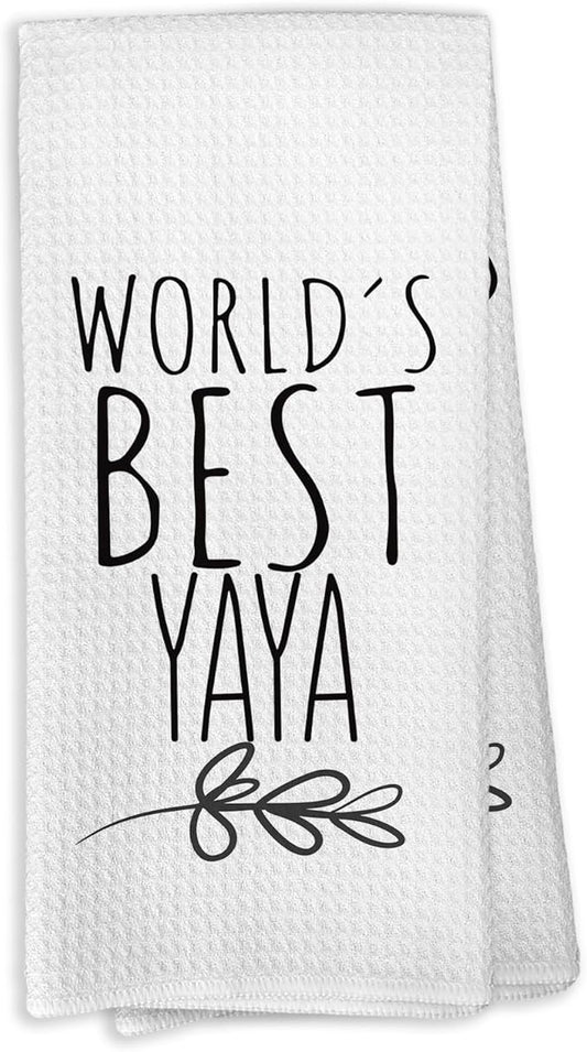 World's Best Yaya Kitchen Towels, Yaya Gifts for Grandmother Grandma, Yaya Gifts from Grandson Granddaughter Kids, Yaya Mother's Day Birthday Gifts Tea Towels Kitchen Hand Towels 16x24 Inch