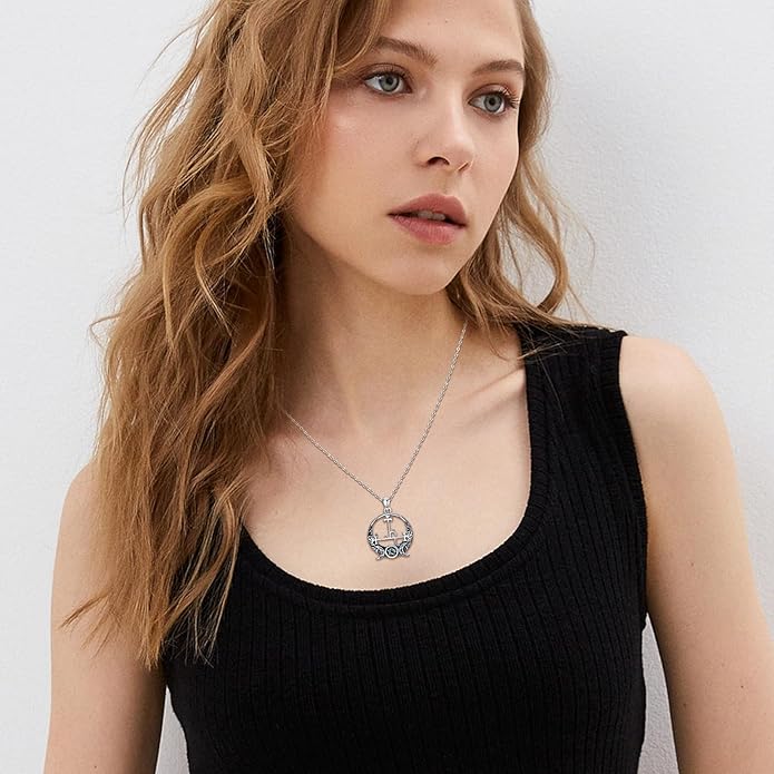 Witch Necklace 925 Sterling Silver Pentagram Triple Moon Pentacle Pendant Wiccan Pagan Jewelry Witchy Gifts for Women