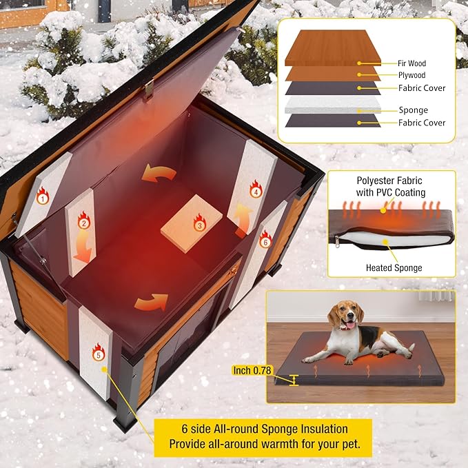 Aivituvin Outdoor Dog House with Insulated Liner Waterproof Dog Kennel for Winter Cat House for Small & Medium & Large Dogs,Cats,Unique All-Around Iron Frame