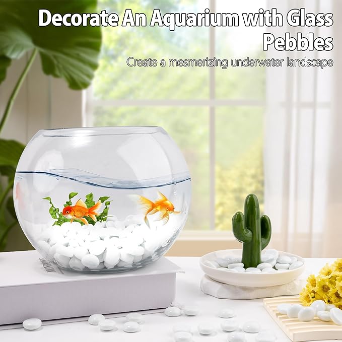 White Glass Marbles, 0.97 LB Flat Glass Beads for Vases, Mosaic Gem Pebbles for Aquarium Decor, Floral Arrangements Vase Filler Smooth Mancala Stones and Crafts Approx. 80-100PCS