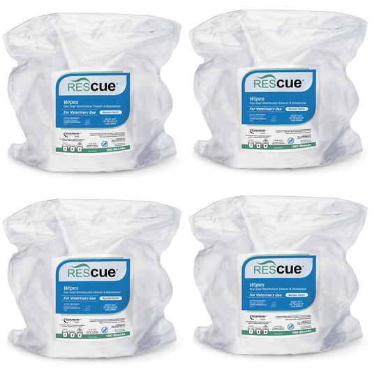 REScue One-Step Disinfectant Cleaner & Deodorizer Wipes for Vet Use – Cleaner for Kennels, Litter Boxes, Vet Offices, Pet Grooming Surfaces – Extra Large Wipes, 160-Count Bucket Refill (4 Pack)