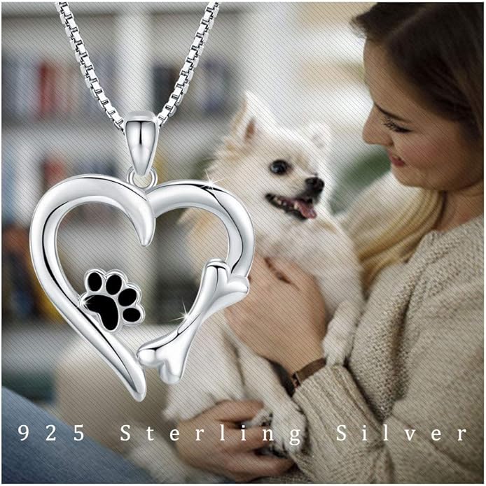 MEDWISE 925 Sterling Silver Dog Paw Print/Rabbit/Panda/Frog Necklace Pendant Heart Necklace Jewelry Gifts for Women Ladies Wife Mother Daughter Granddaughter Birthday Christmas