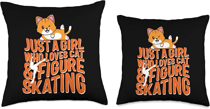Just A Girl Who Loves Cats & Figure Skating Ice Skater Girl Throw Pillow