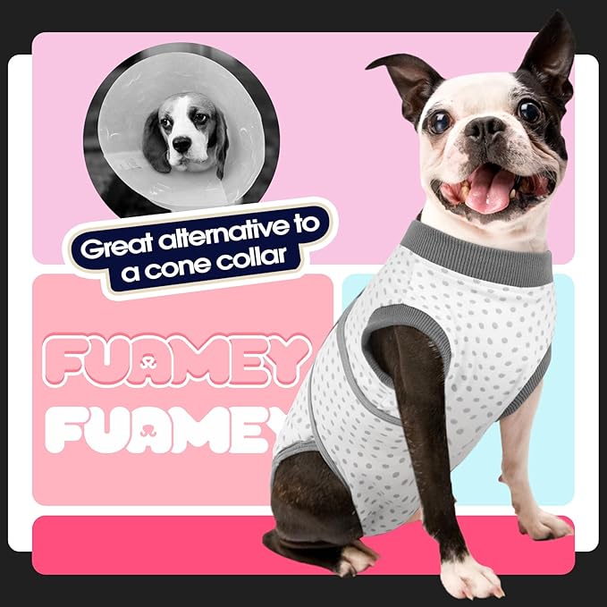 FUAMEY Dog Recovery Suit Male,Dogs Surgery Neuter Suits Puppy Spay Shirts for Female Protect Dog's Skin Anti Licking Abdominal Wounds Doggie Onesie Pet Bodysuit Alternative to Cone Polka Dot XL