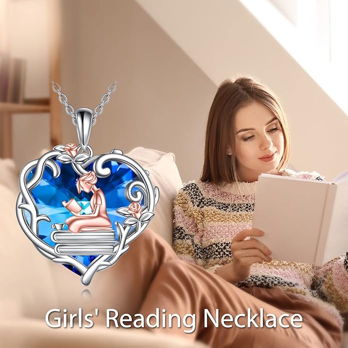 YFN 925 Sterling Silver Book Lover Necklace Reading Pendant for Women Graduation Gift Jewelry for Student Friends Classmate