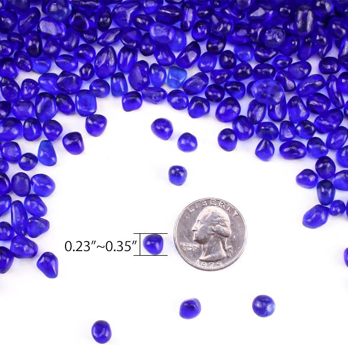 Keedolla 15 Oz Aquarium Glass Marbles Fish Tank Rocks, Decorative Glass Pebbles Gemstones for Aquarium Gravel Fish Tank Stones Vase Fillers DIY Crafts - Cobalt Blue