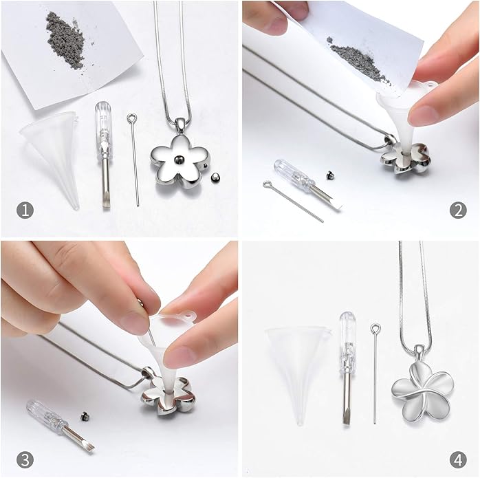 Flower Cremation Ashes Jewelry Cremation Necklace Memorial Locket for Ashes Keepsake Urn Pendants for Women/Men