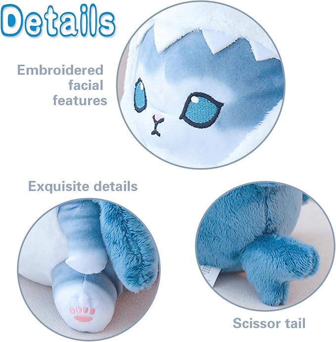 Kawaii Shark Cat Plush Toy Stuffed Animal Doll, Cute Soft Pillow Stress Release Hugs Toys Christmas Halloween Birthday Gifts for Kids Boys Girl Best Gift (Blue - Grey,15 inch)