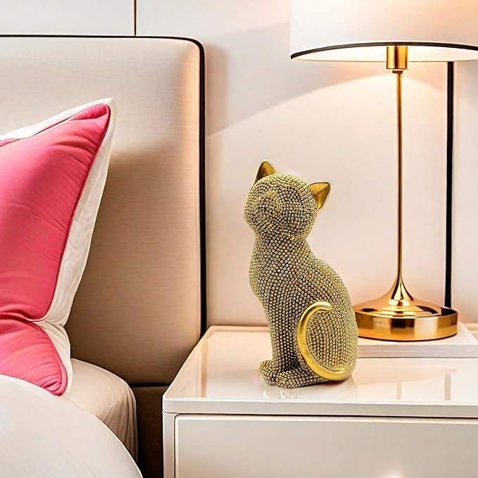 FUNSXBUG Decorative Cat Sitting Statue Art Figurines Sculpture Collectibles Home Office Desktop Decor Outdoor Garden Tabletop Display Decoration (Gold)