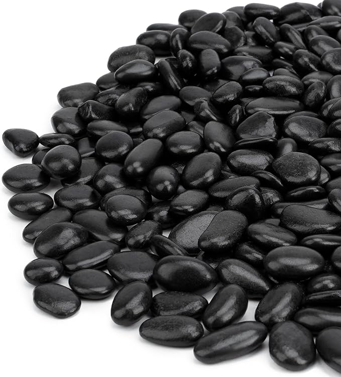 Mr. Fireglass Black Polished Pebbles, 3/8" Aquarium Rocks Natural Decorative River Rocks Gravel for Indoor Plants,Vases, Landscaping, Succulents and Home Decor (2-lb Bag)
