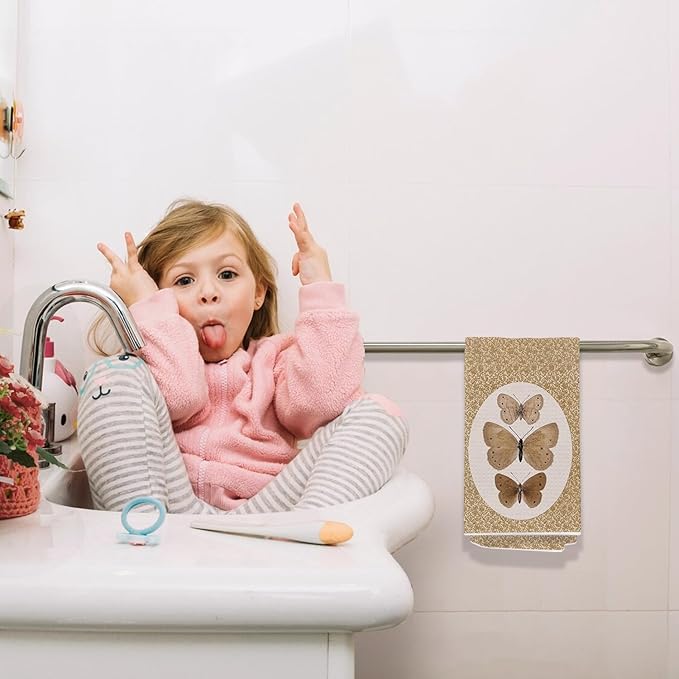 Vintage Butterfly Kitchen Towels, Cottagecore Neutral Butterfly Decorative Dish Tea Towels for Kitchen, Retro Insect Moth Hand Towels for Bathroom, 16x24 Inch