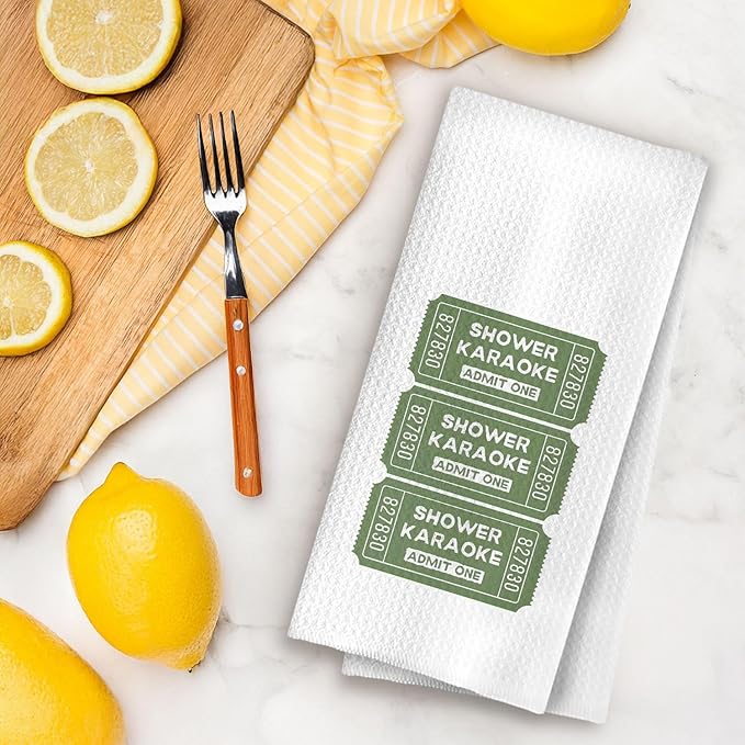 Funky Retro Sage Green Hand Towels, Funny Shower Karaoke Ticket Decorative Hand Towels for Bathroom Decor, Sage Green Bathroom Decor, 16x24 Inch