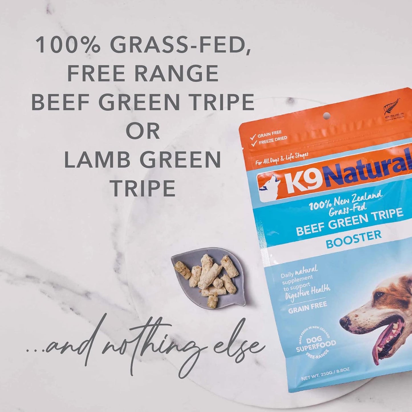 K9 Natural Freeze Dried Dog Food Topper with Verified Ingredients, Organ Meat Blend for Digestive Support, Human-Grade Freeze Dried Puppy Food & Dog Topping, Beef Green Tripe, 8.8oz