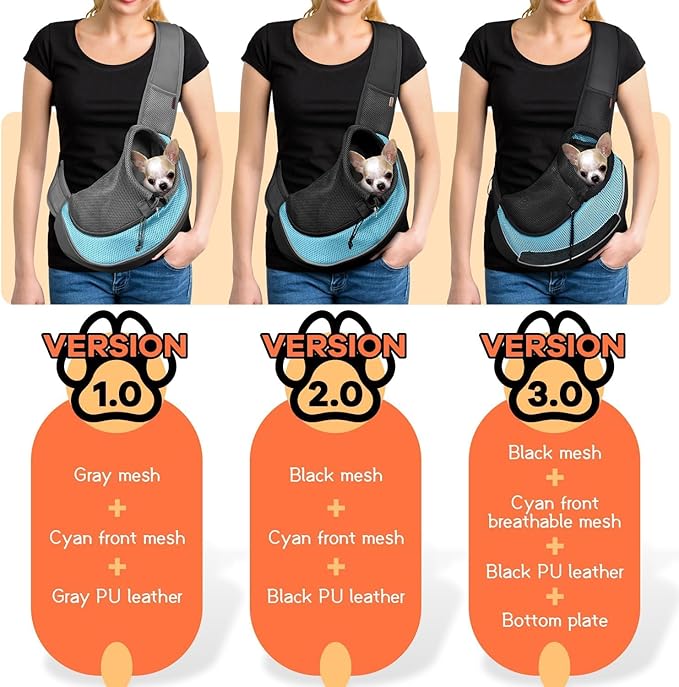 YUDODO Pet Sling Carrier for Small Dogs & Cats – Hands-Free Puppy Carrier with Safety Hook, Large Zipper Pocket, Soft Breathable Mesh, Adjustable Strap & Reflective Strip (Cyan 2.0 S)