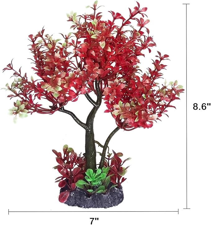 Mipukbay Aquarium Plants Tree - Red & Green Artificial Plastic Fish Tank Decor, Realistic Ornament Safe for Fish & Shrimp, Low-Maintenance Aquascaping Plants for Freshwater/Saltwater Tank Landscaping