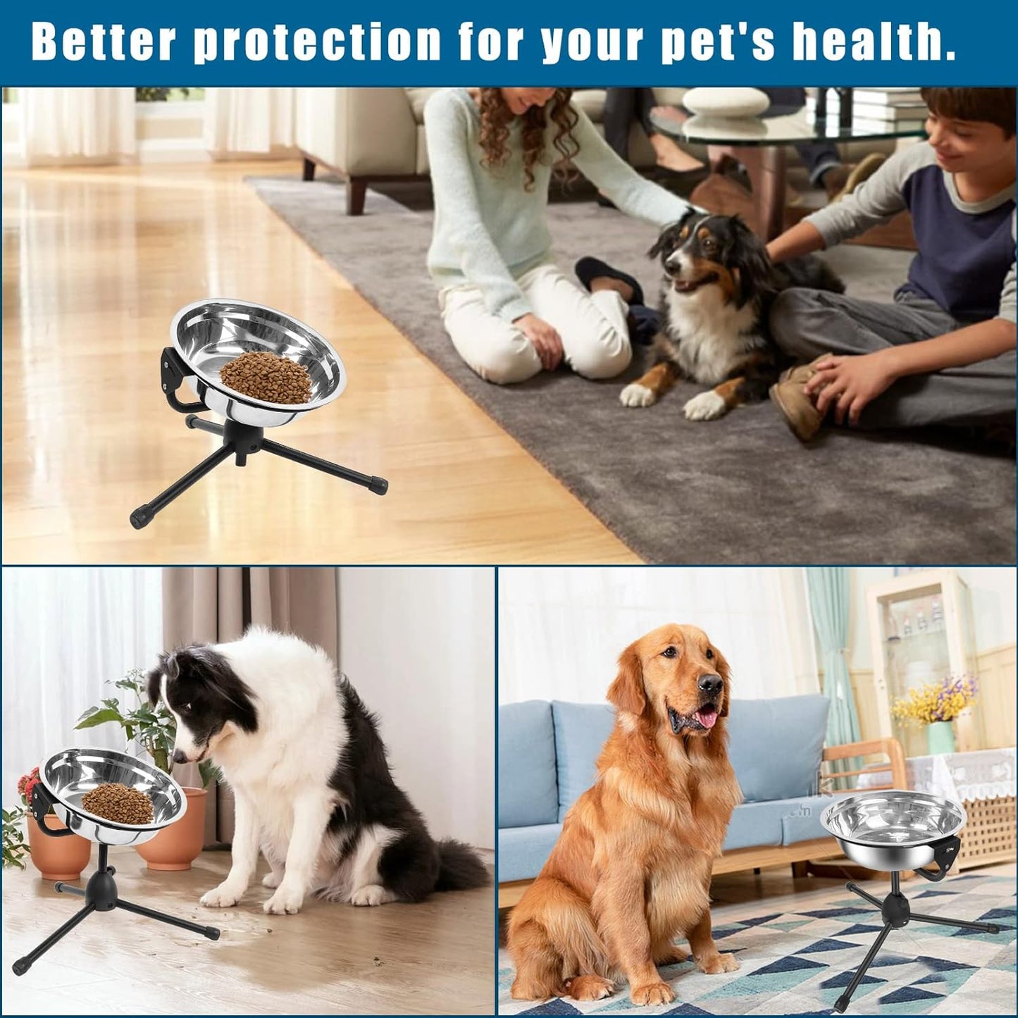 Elevated Dog Bowl with Adjustable Metal Stand,Large Size for Dogs Between 60 and 100 lbs, 0.8 Gal 3 Liter Stainless Steel Dog Food Bowl Water Bowl Height Adjustable Non-Slip Raised Dog Bowl Set