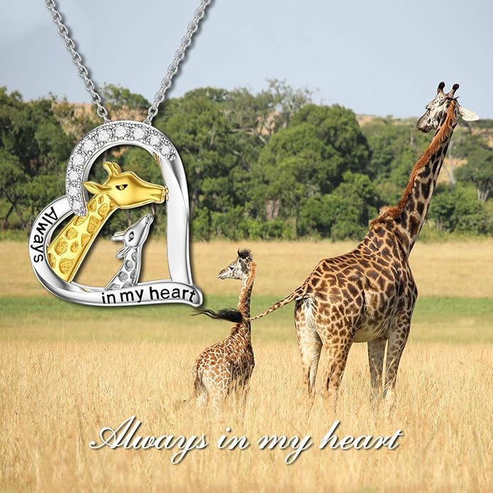 LONAGO Giraffe Necklace Sterling Silver Giraffes Heart Pendant Necklace Jewelry Gift for Women