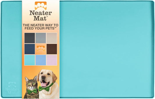 Neater Pet Brands Neater Mat Pet Mats for Food and Water, Cat & Dog Bowl Mat Waterproof Silicone, Feeding Tray, Dog Food Mats for Floors, Placemat w/Raised Edge for Under Bowls, 19” x 12”, Aquamarine