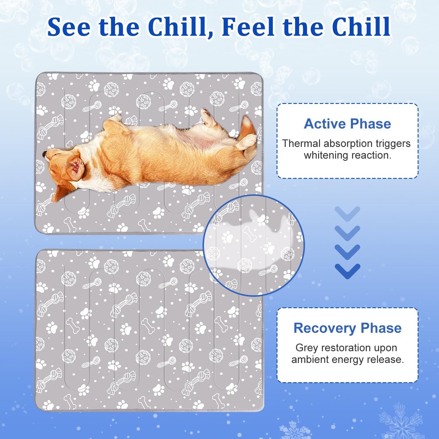 MH MYLUNE HOME Upgrade Cooling Mat for Pets,30”x20” 300g Reinforced Padding & Arc-Chill Fiber, Heat-Absorbing Color-Changing Pet Pad, Foldable Summer Bed